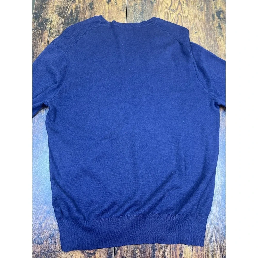 Polo Ralph Lauren 100% Pima Cotton V Neck Sweater Mens Medium Blue Pullover Pony